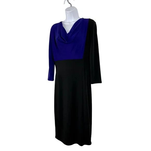 Narciso Rodriguez Cowl Neck Block Sheath Dress 3/4 Sleeves Back Zipper XS - Picture 4 of 12
